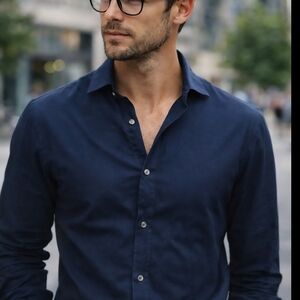 Charles Tyrwhitt Performance Stretch Jersey Button Down Size Small Navy Blue